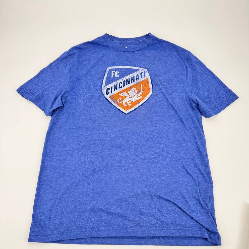 FC Cincinnati Fanatics Mens Large Blue Orange Distressed Logo MLS Soccer T-Shirt